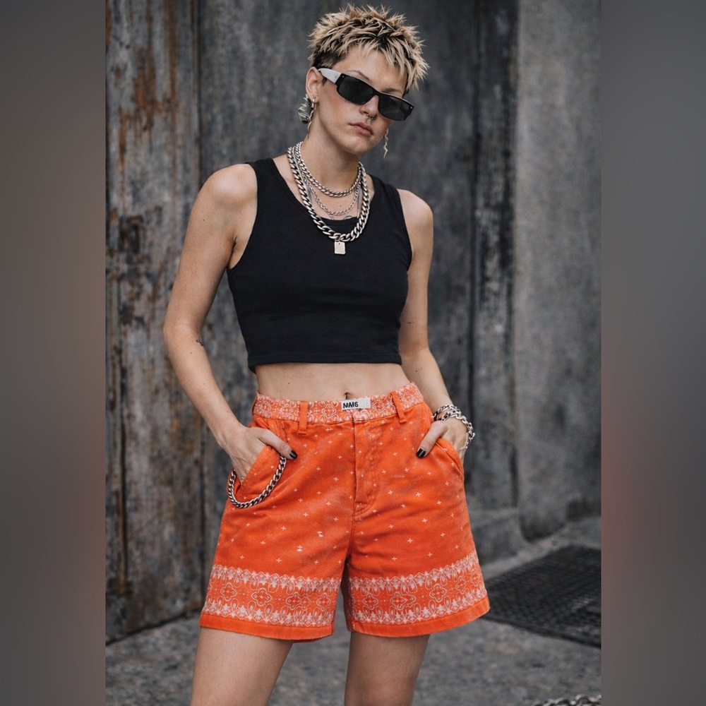 MM6 Maison Martin Margiela Women’s Orange Patterned Shorts Size 42 Made in Italy